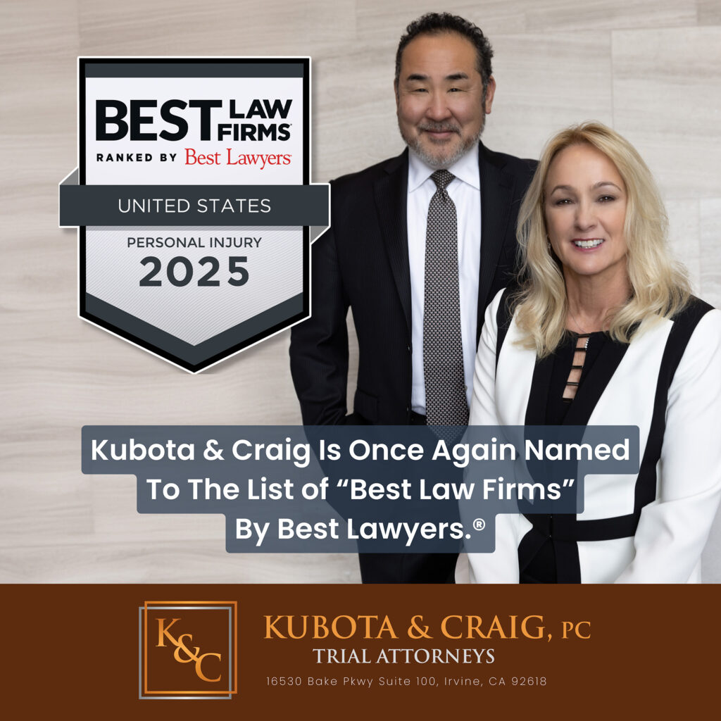 Kubota & Craig honored with Best Law Firms of 2025 award from Best Lawyers® for excellence in personal injury law.